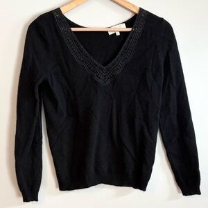 Wool & Cashmere Black V-Neck Sweater